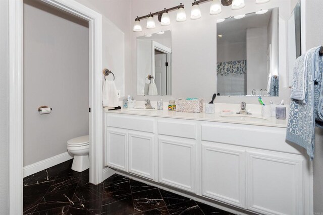 797 Trailside Pl, San Marcos, CA 92078 - bathroom featuring marble tiled flooring, double vanity, and a shower