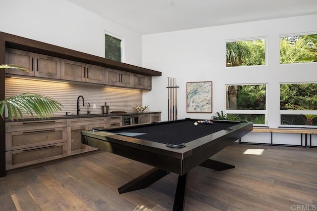 1240 Berryman Cyn, Encinitas, CA 92024 - recreation room featuring billiards, a sink, and dark wood-style flooring