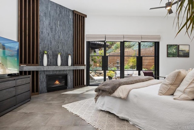 1240 Berryman Cyn, Encinitas, CA 92024 - bedroom featuring a glass covered fireplace and ceiling fan