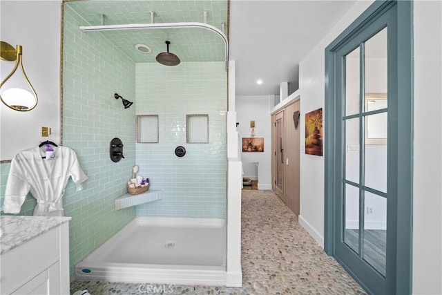 791 Cypress Rd, Cedar Glen, CA 92321 - full bath with a tile shower, vanity, and recessed lighting