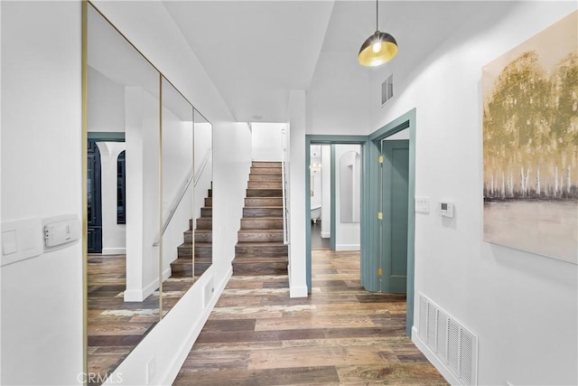 791 Cypress Rd, Lake Arrowhead, CA 92321 - hallway featuring wood finished floors and stairway