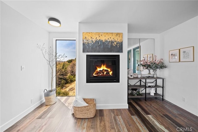 791 Cypress Rd, Lake Arrowhead, CA 92321 - detailed view of wood finished floors, a glass covered fireplace, and baseboards