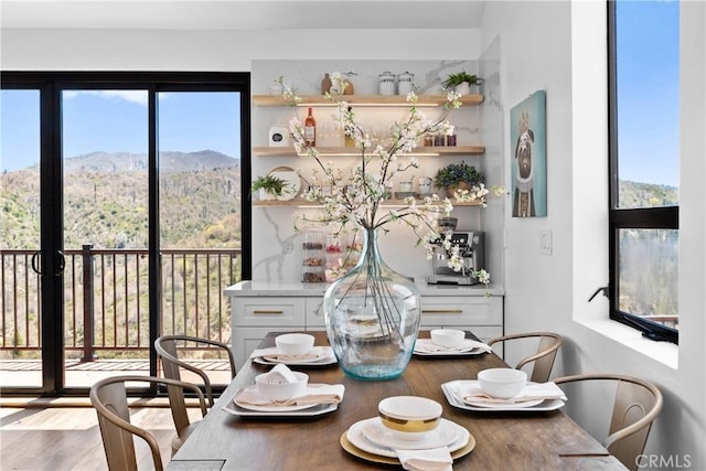 791 Cypress Rd, Cedar Glen, CA 92321 - dining area featuring a mountain view and wood finished floors