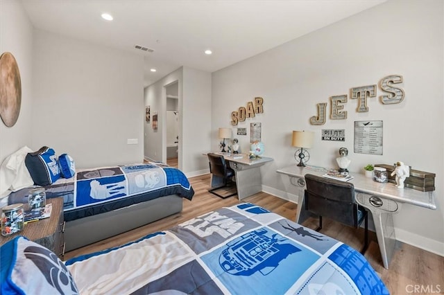 6533 Canyon Oaks Dr, Simi Valley, CA 93063 - bedroom with a desk, wood finished floors, baseboards, and recessed lighting