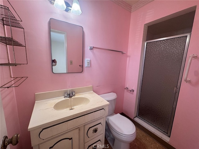 15602 Pitts Ave, Paramount, CA 90723 - full bath with a stall shower, toilet, vanity, and crown molding