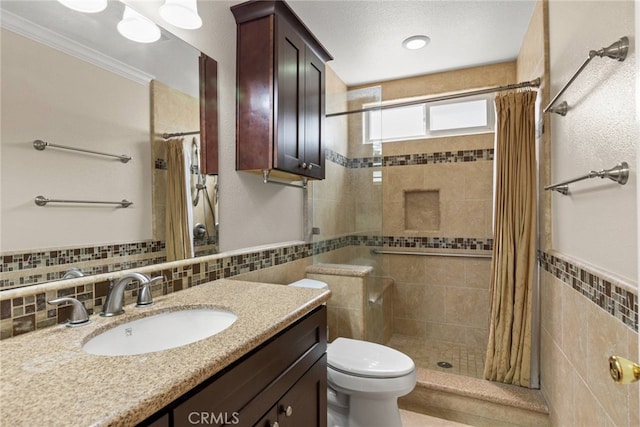20081 Winfield Ct Unit 2, Yorba Linda, CA 92886 - bathroom with tile walls, a stall shower, toilet, and vanity