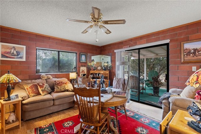 32923 Tindall Ave, Acton, CA 93510 - living area with a textured ceiling, healthy amount of natural light, wood finished floors, and a ceiling fan