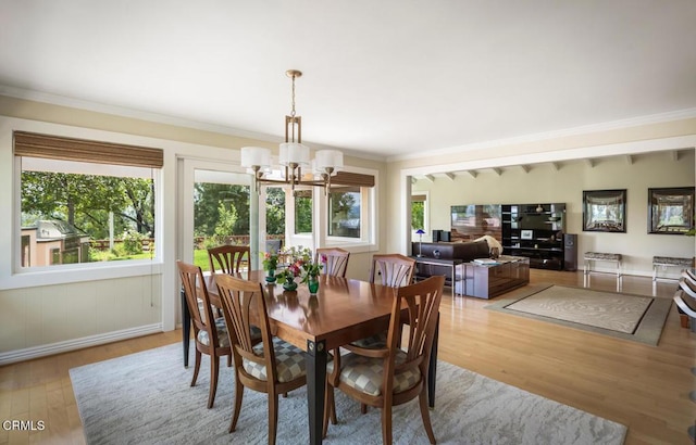 5109 Redwillow Ln, La Canada Flintridge, CA 91011 - dining space with a chandelier, wood finished floors, and ornamental molding