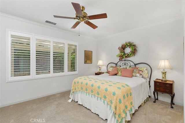 24247 Songsparrow Ln, Corona, CA 92883 - carpeted bedroom featuring crown molding, baseboards, and a ceiling fan