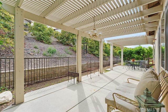 24247 Songsparrow Ln, Corona, CA 92883 - view of patio / terrace with a fenced backyard, a pergola, and outdoor dining space