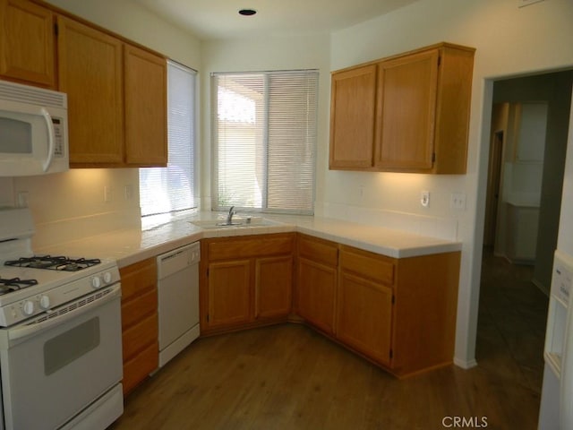 613 Big Spring Dr, Banning, CA 92220 - kitchen with white appliances, a sink, and light wood-style floors