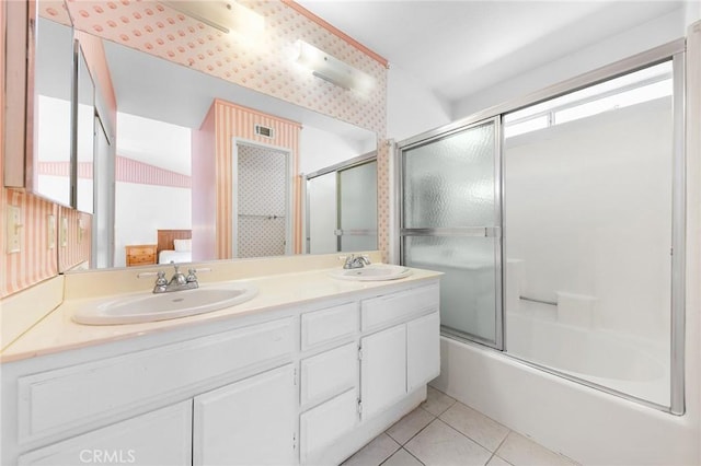 1029 Cogburn Ln, Diamond Bar, CA 91765 - bathroom featuring tile patterned flooring, double vanity, and bath / shower combo with glass door