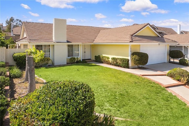 1029 Cogburn Ln, Diamond Bar, CA 91765 - ranch-style house with a tile roof, an attached garage, concrete driveway, and stucco siding