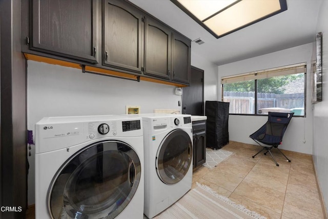 laundry room with cabinet space and washing machine and clothes dryer