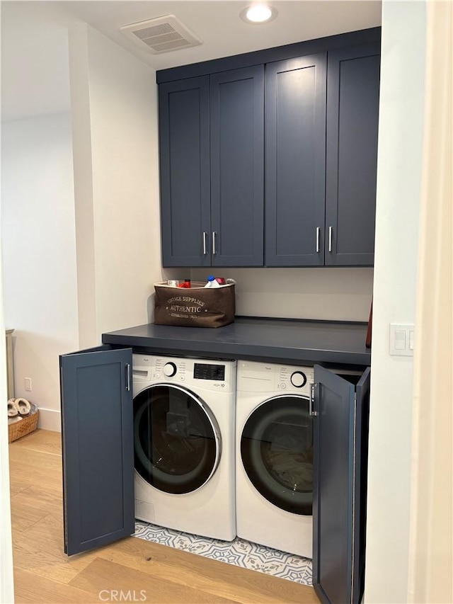 2621 Gates Ave Unit B, Redondo Beach, CA 90278 - washroom with separate washer and dryer, cabinet space, light wood-style flooring, and recessed lighting