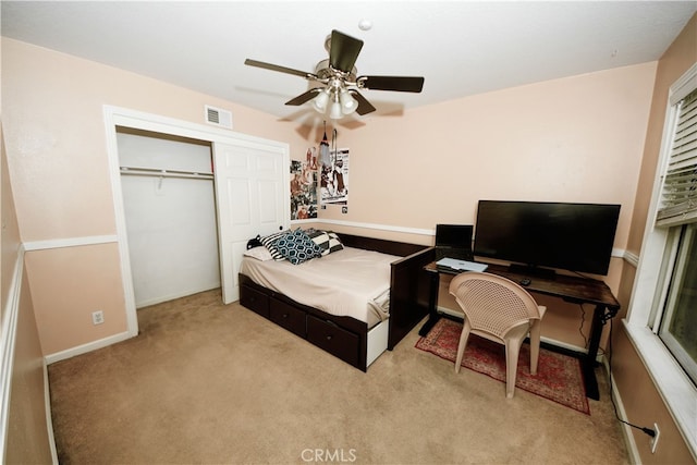 3509 E Berkshire Ct Unit C, Orange, CA 92869 - bedroom featuring carpet, a closet, baseboards, ceiling fan, and a desk