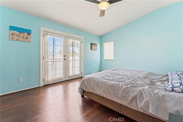 8489 Syracuse St, Riverside, CA 92508 - bedroom featuring french doors, access to outside, lofted ceiling, ceiling fan, and wood finished floors