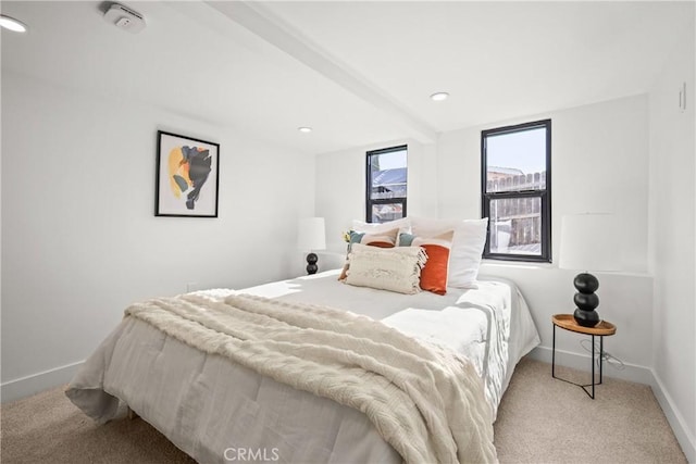 4160 Hubbard St, Los Angeles, CA 90023 - carpeted bedroom with baseboards, beam ceiling, and recessed lighting