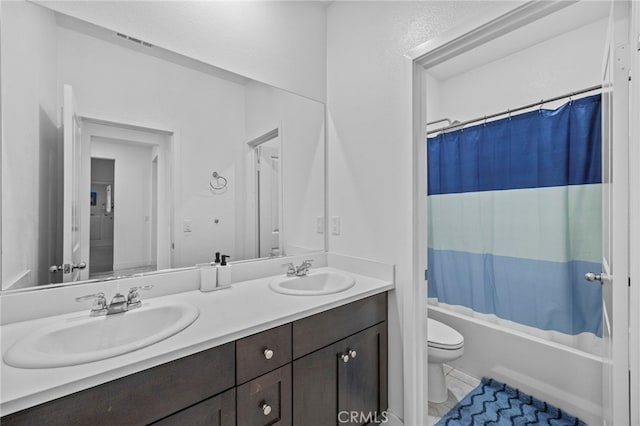62892 Loftwood St, Desert Hot Springs, CA 92240 - bathroom with toilet, double vanity, and shower / tub combo