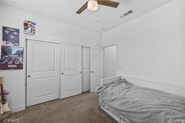 62892 Loftwood St, Desert Hot Springs, CA 92240 - bedroom with carpet floors, a closet, and a ceiling fan