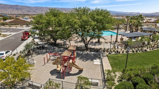 62892 Loftwood St, Desert Hot Springs, CA 92240 - bird's eye view of a mountain backdrop and a pool