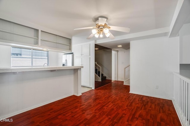 4213 Sarah St Unit 22, Burbank, CA 91505 - unfurnished living room featuring ceiling fan, wood finished floors, stairway, and baseboards