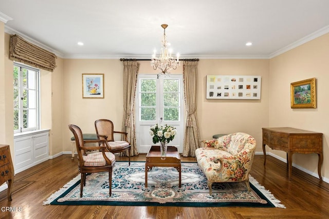 670 San Marino Ave, San Marino, CA 91108 - sitting room with a chandelier, crown molding, wood finished floors, and recessed lighting