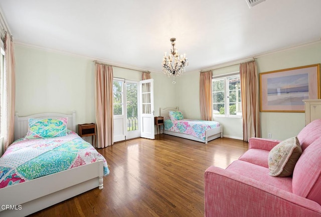 670 San Marino Ave, San Marino, CA 91108 - bedroom featuring a chandelier, wood finished floors, and crown molding