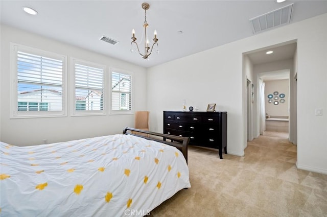 126 Brambles, Irvine, CA 92618 - bedroom featuring light carpet, recessed lighting, a chandelier, and baseboards