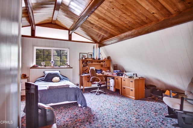 5500 Casitas Pass Rd, Ventura, CA 93001 - carpeted bedroom featuring wood walls and wooden ceiling