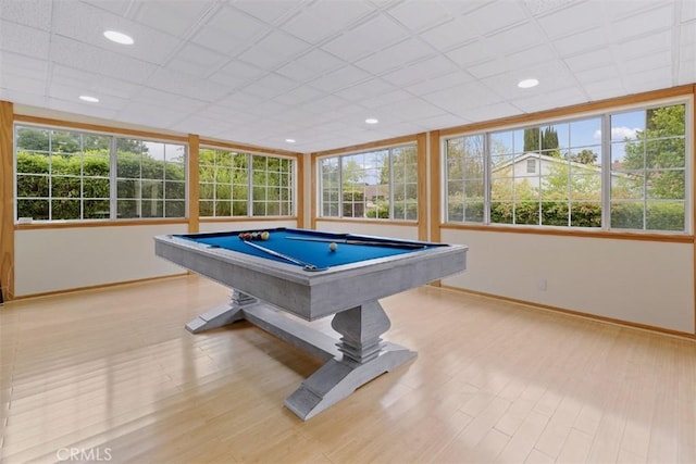 19347 Andrada Dr, Rowland Heights, CA 91748 - game room featuring baseboards, plenty of natural light, billiards table, wood finished floors, and recessed lighting