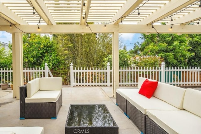 19347 Andrada Dr, Rowland Heights, CA 91748 - view of patio / terrace with an outdoor living space, fence, and a pergola