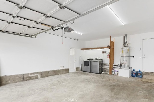 19347 Andrada Dr, Rowland Heights, CA 91748 - garage with secured water heater, washing machine and clothes dryer, a garage door opener, and fridge