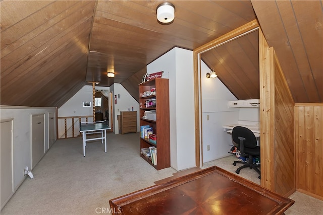 1249 Yellowstone Dr, Lake Arrowhead, CA 92352 - carpeted office space with vaulted ceiling and wooden ceiling
