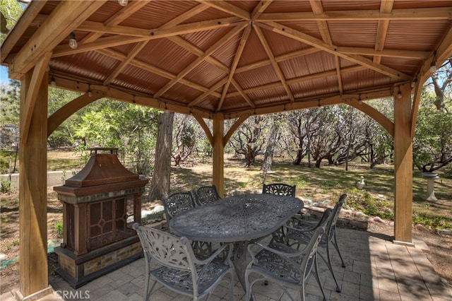 1249 Yellowstone Dr, Lake Arrowhead, CA 92352 - view of patio featuring outdoor dining area and a gazebo