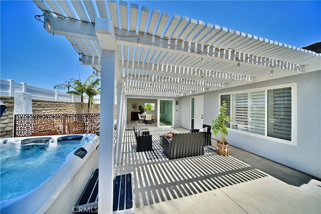 21651 Hilaria, Huntington Beach, CA 92646 - view of patio with a hot tub and a pergola