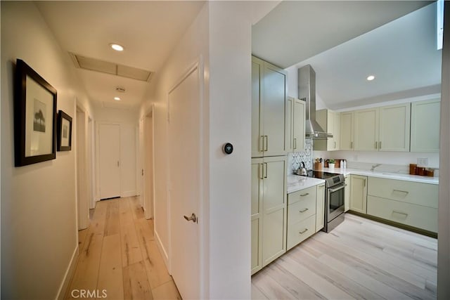 21651 Hilaria, Huntington Beach, CA 92646 - hallway featuring attic access, light wood finished floors, and recessed lighting