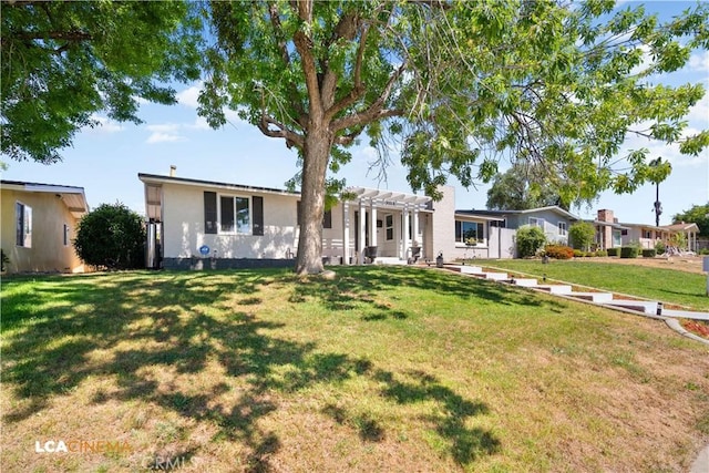 3113 Occidental St, Bakersfield, CA 93305 - ranch-style house with a pergola, a front lawn, and stucco siding