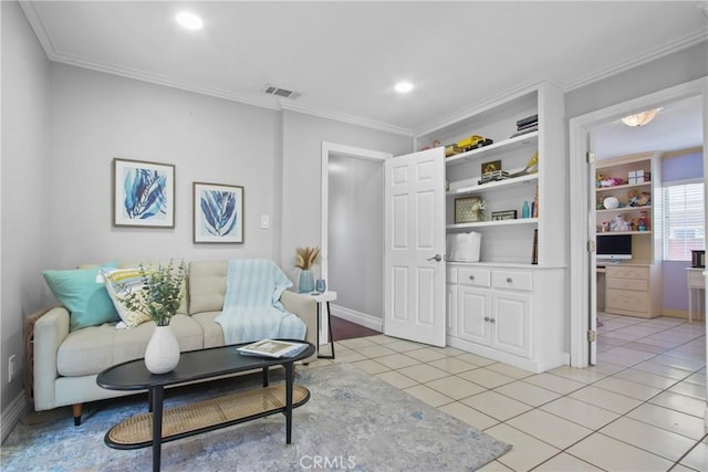 3950 E De Ora Way, Long Beach, CA 90815 - living area with ornamental molding, baseboards, light tile patterned floors, and recessed lighting