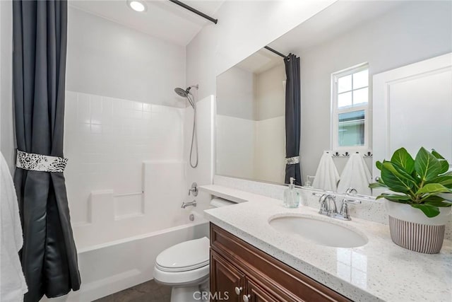 3105 E Discovery St, Ontario, CA 91762 - full bathroom with vanity, shower / tub combo with curtain, and toilet