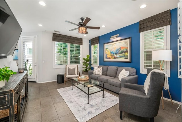 3105 E Discovery St, Ontario, CA 91762 - living room with a ceiling fan, baseboards, recessed lighting, and tile patterned floors