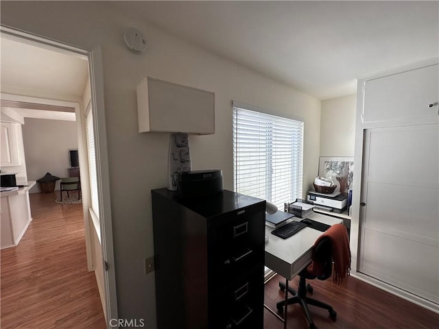 253 Calle Aragon Unit F, Laguna Woods, CA 92637 - office featuring dark wood-style floors and plenty of natural light