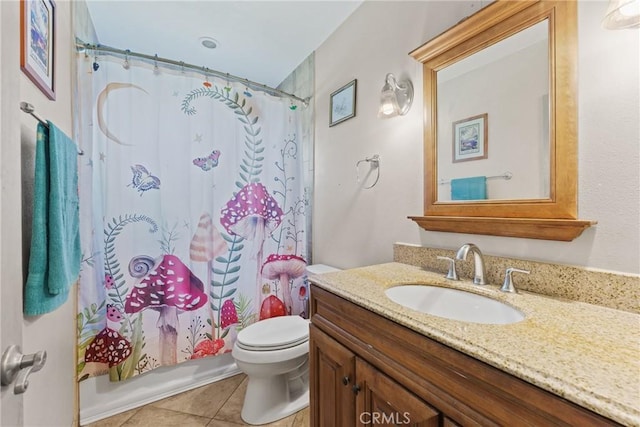 281 Harruby Dr, Calimesa, CA 92320 - full bathroom with tile patterned flooring, toilet, vanity, and shower / bath combo