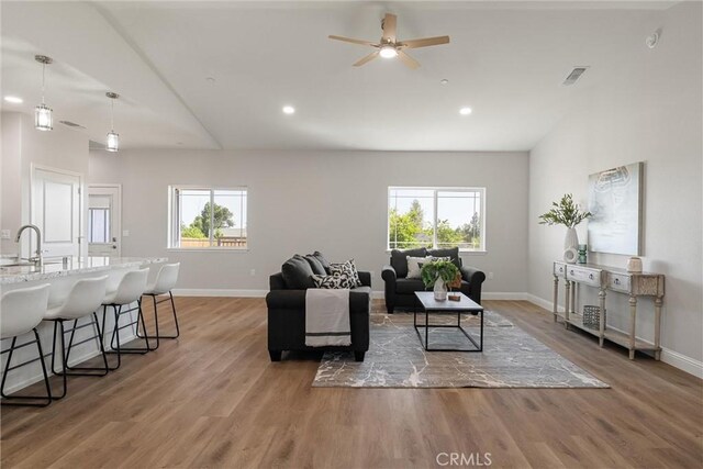 5122 Feather Rock Ct, Paradise, CA 95969 - living room featuring baseboards, light wood-style flooring, recessed lighting, and ceiling fan