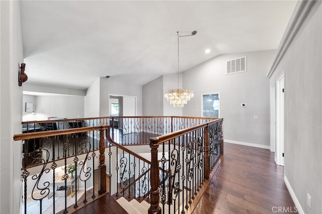 40493 Calle Katerine, Temecula, CA 92591 - corridor with vaulted ceiling, wood finished floors, an upstairs landing, and baseboards