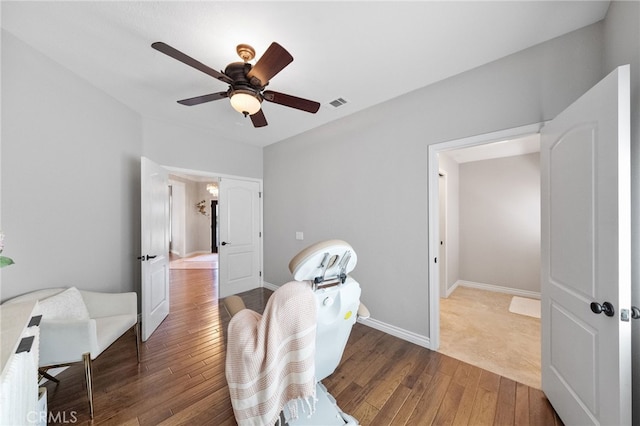 40493 Calle Katerine, Temecula, CA 92591 - bedroom with hardwood / wood-style floors, a ceiling fan, and baseboards
