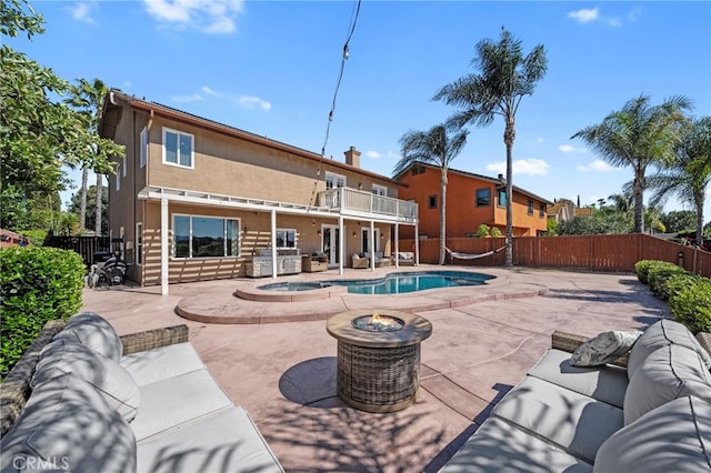 40493 Calle Katerine, Temecula, CA 92591 - view of pool with a fenced backyard, an outdoor living space with a fire pit, and a patio
