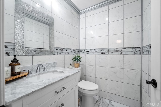 40493 Calle Katerine, Temecula, CA 92591 - bathroom with tile walls, toilet, vanity, and marble look tiles