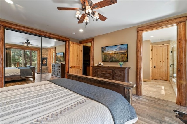 1020 Heritage Trl, Big Bear City, CA 92314 - bedroom featuring wood finished floors, recessed lighting, and ceiling fan