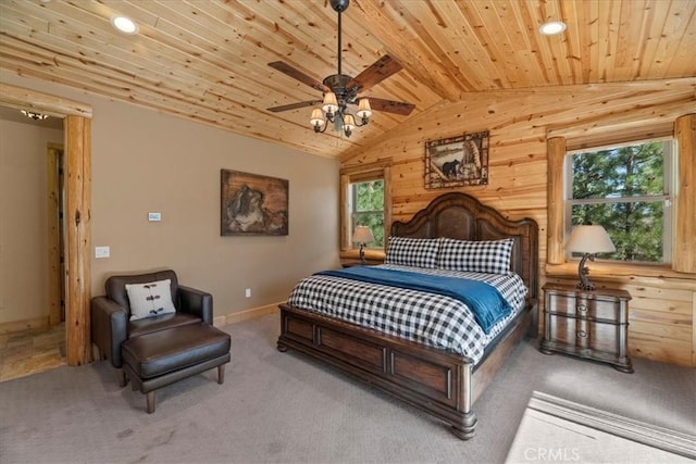 1020 Heritage Trl, Big Bear City, CA 92314 - carpeted bedroom featuring wooden ceiling, recessed lighting, baseboards, and a ceiling fan
